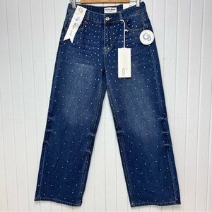 GOGO Dark Blue Wide Leg Jeans with Rhinestone Accents Size  7/28